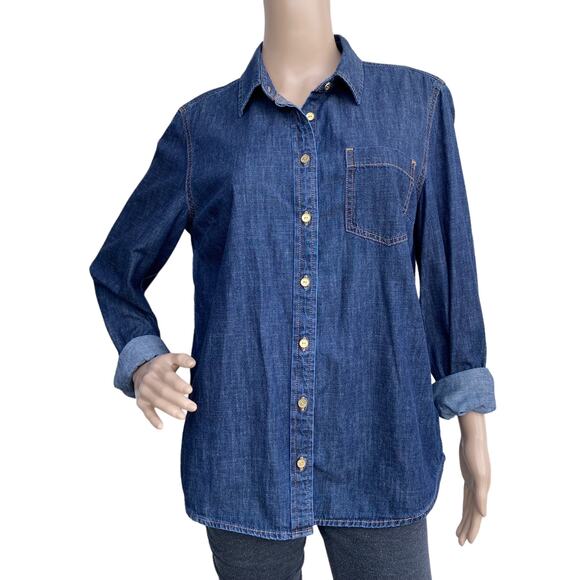 Tommy Hilfiger Women Long Sleeves Collared Button Front Denim Shirt Size L - Picture 1 of 5